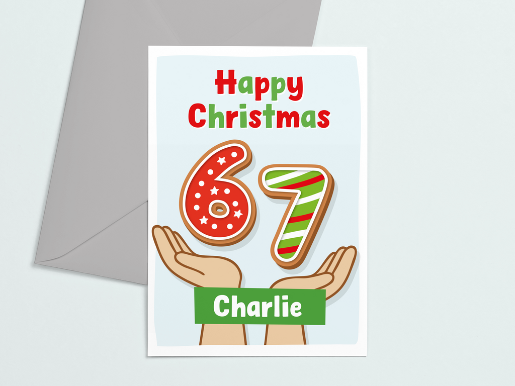 Six seven personalised christmas card