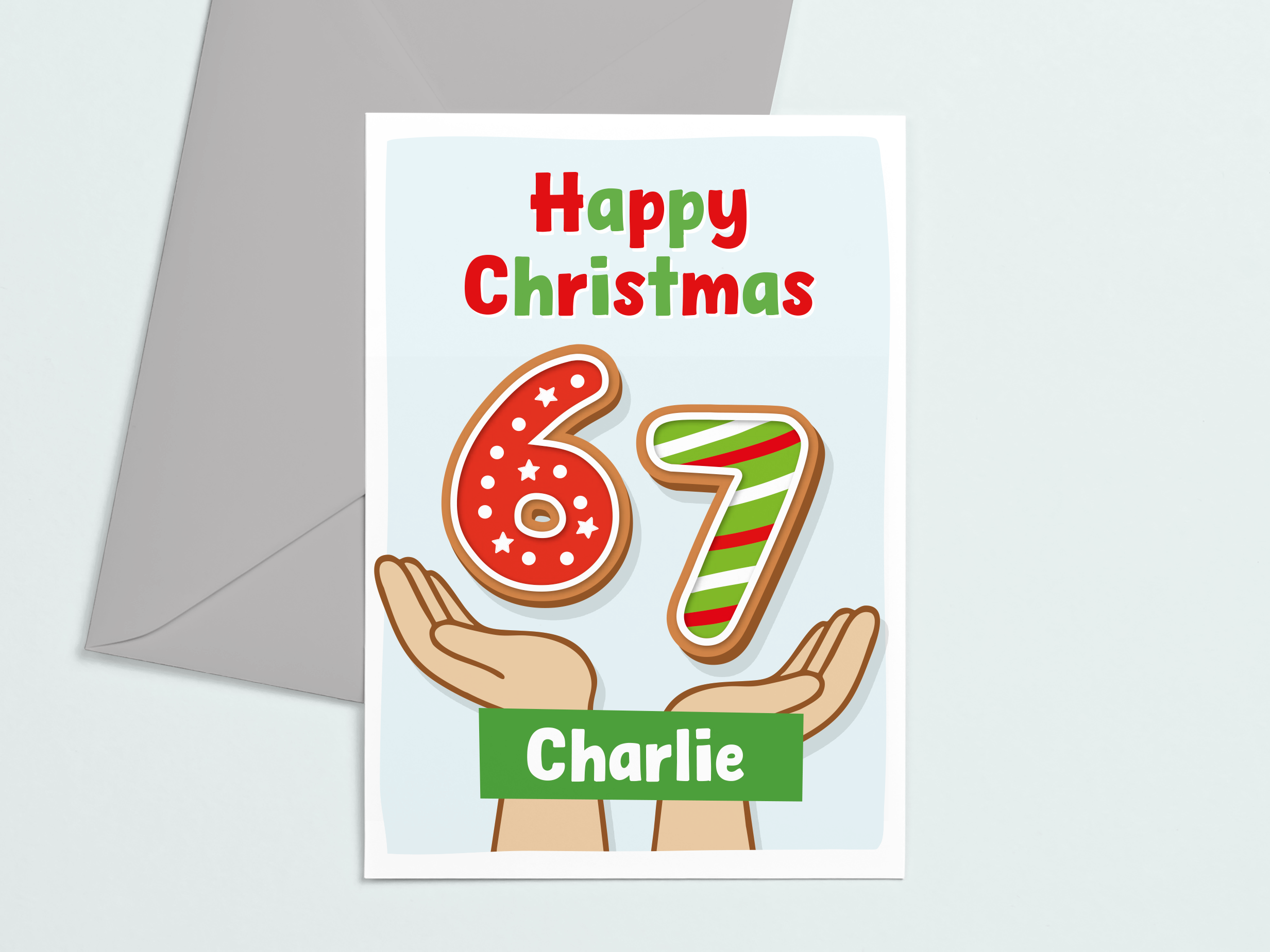 Six seven personalised christmas card