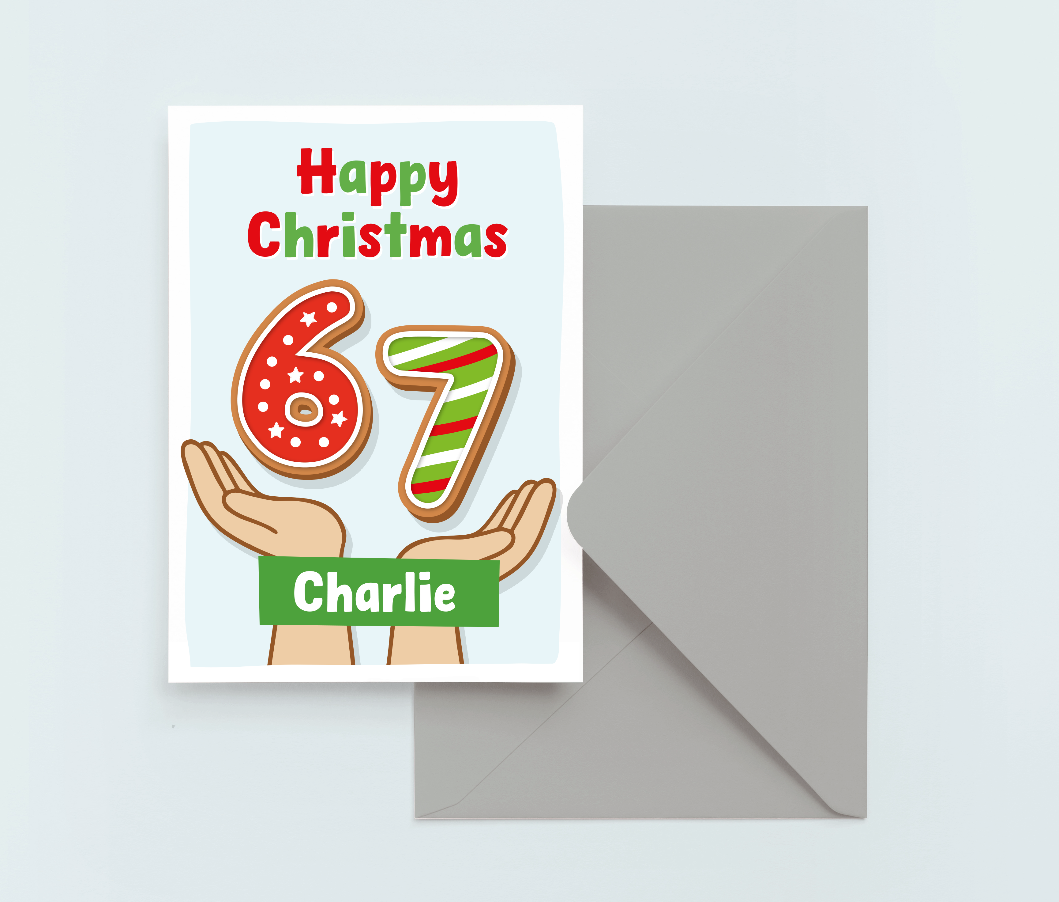 Six seven personalised christmas card