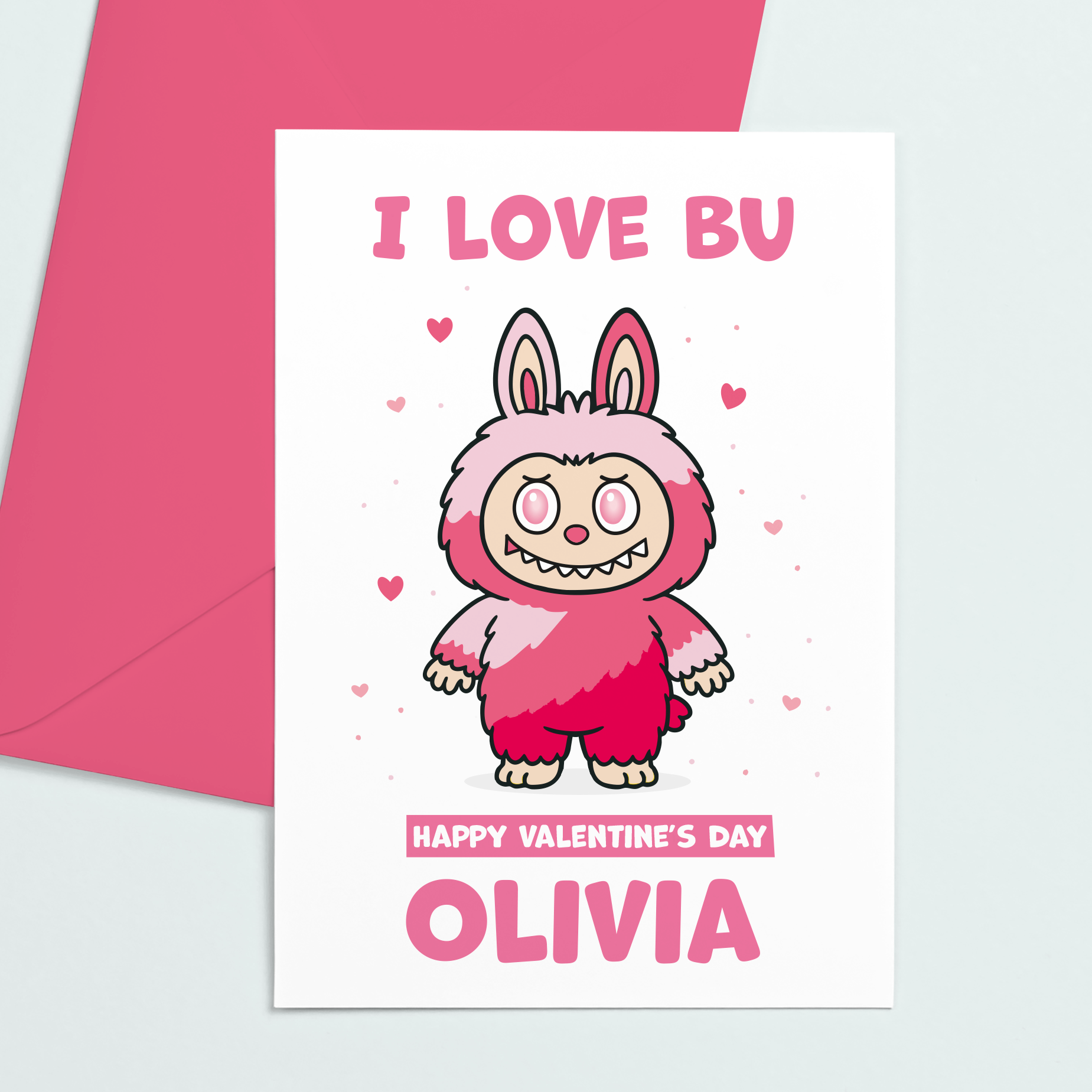 I love Bu cute little monster Valentines card